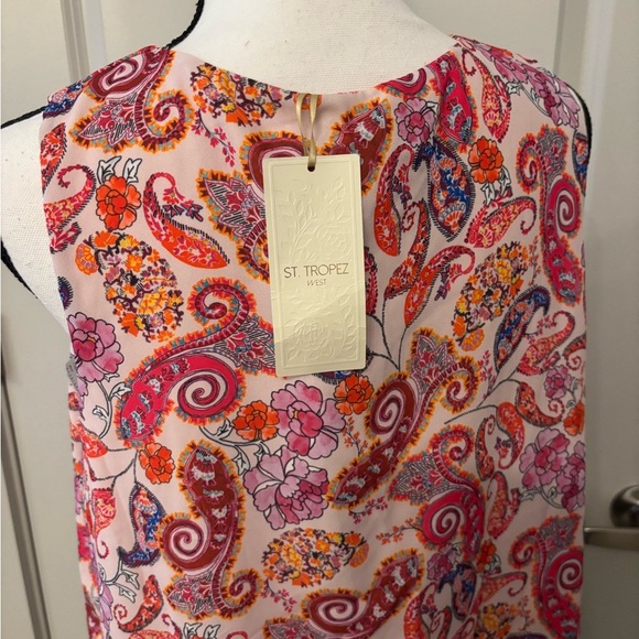 NWT St.Tropez colorful pink paisley patterned tank blouse size L - Picture 11 of 12